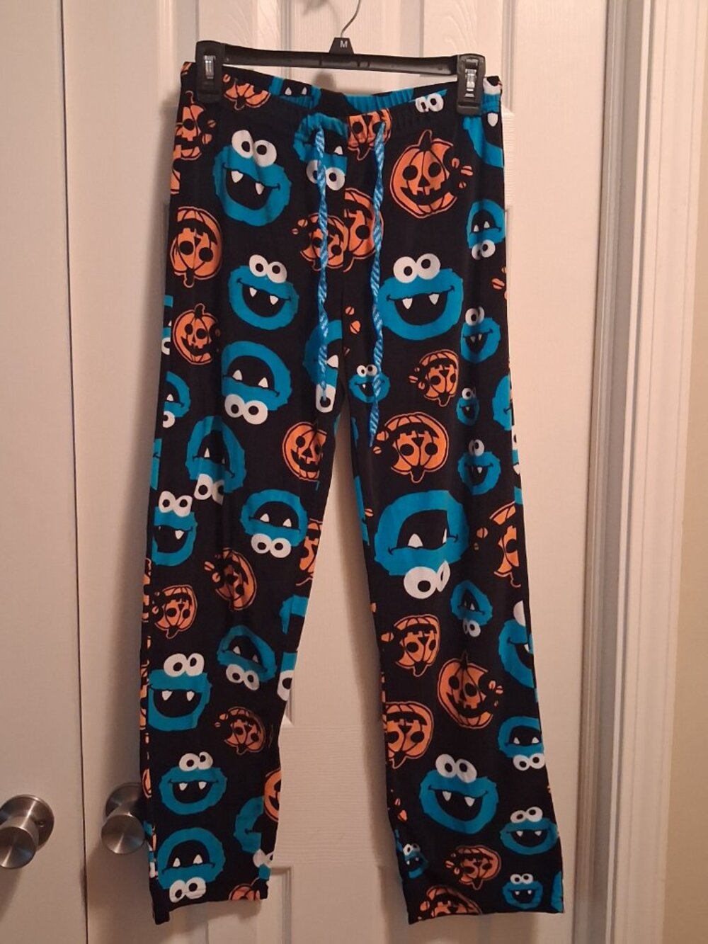 Sesame Street Vampire Cookie Monster & Pumpkins Fleece Pajama Lounge Pants Sz M